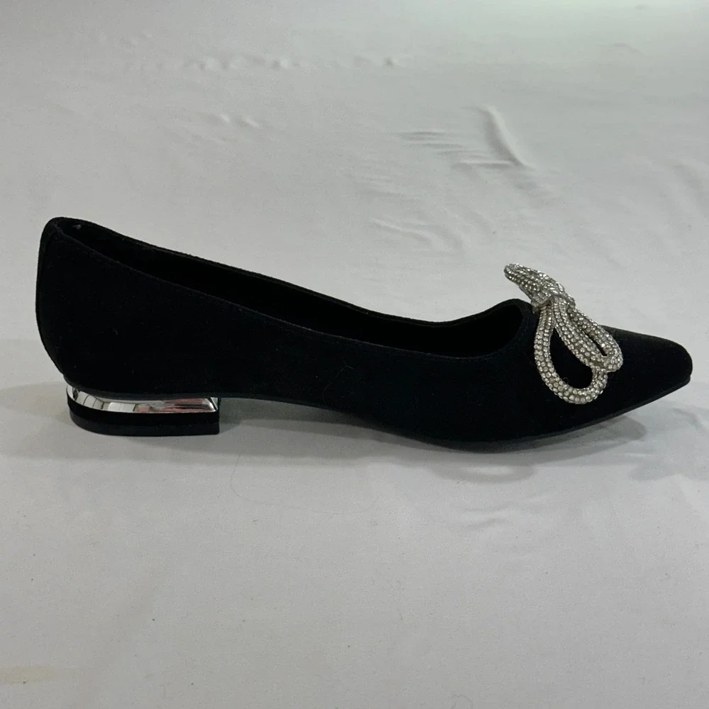Jones New York Quennelle Flats Rhinestone Bow Pointed Toe Black Textile 6.5M